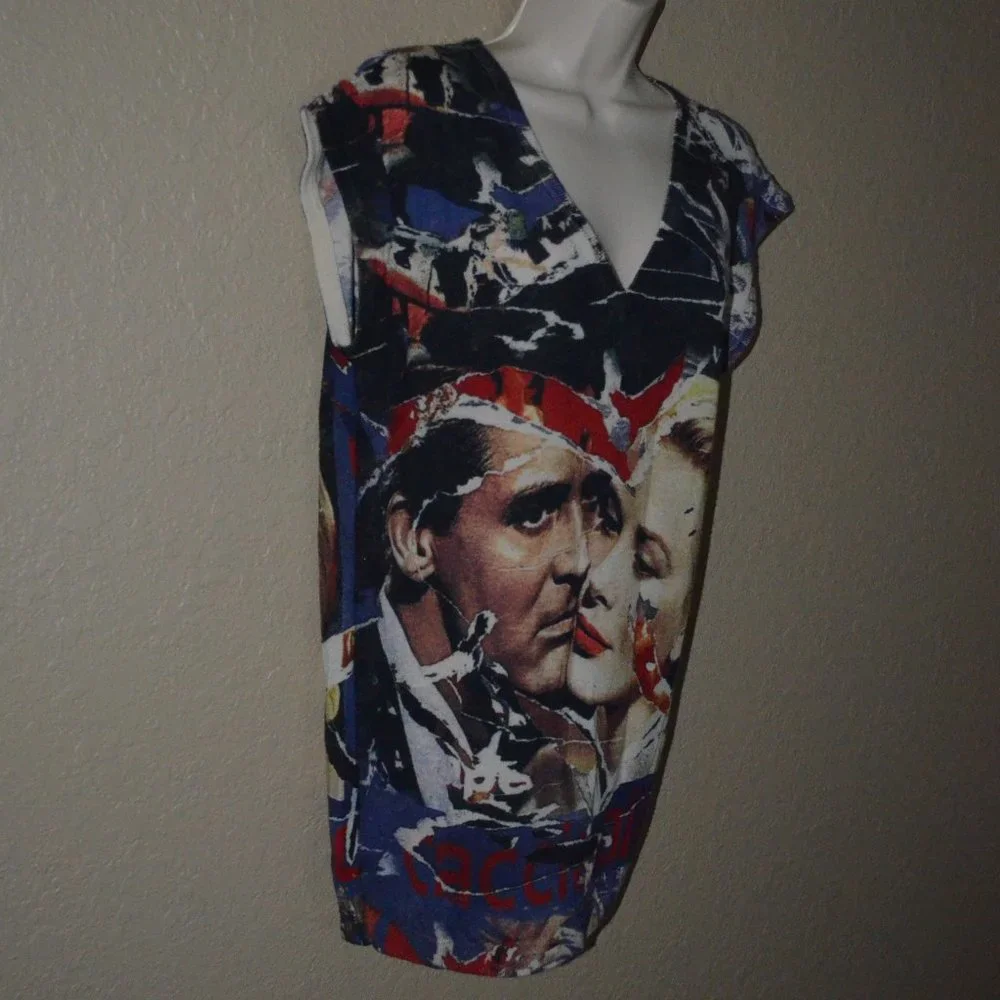 NWOT Sz S Printed Artworks Cashmere Blend Cap Sleeve V-Neck Tunic Sweater